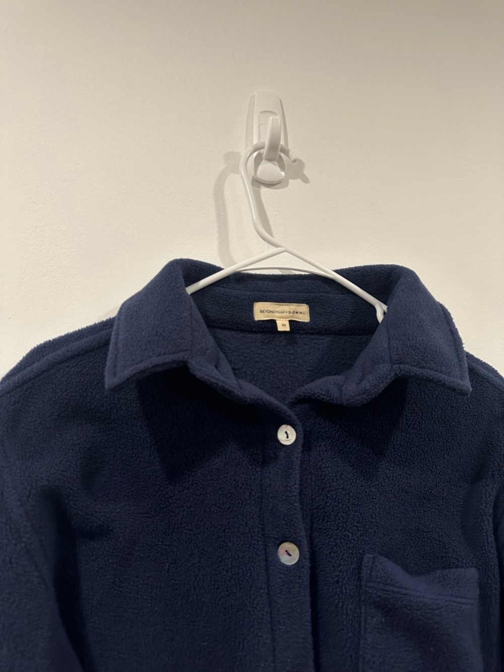 Beyond Yoga XS Donni Fleece Jacket Womens Navy Blue Button Front Collared USA - Picture 2 of 8